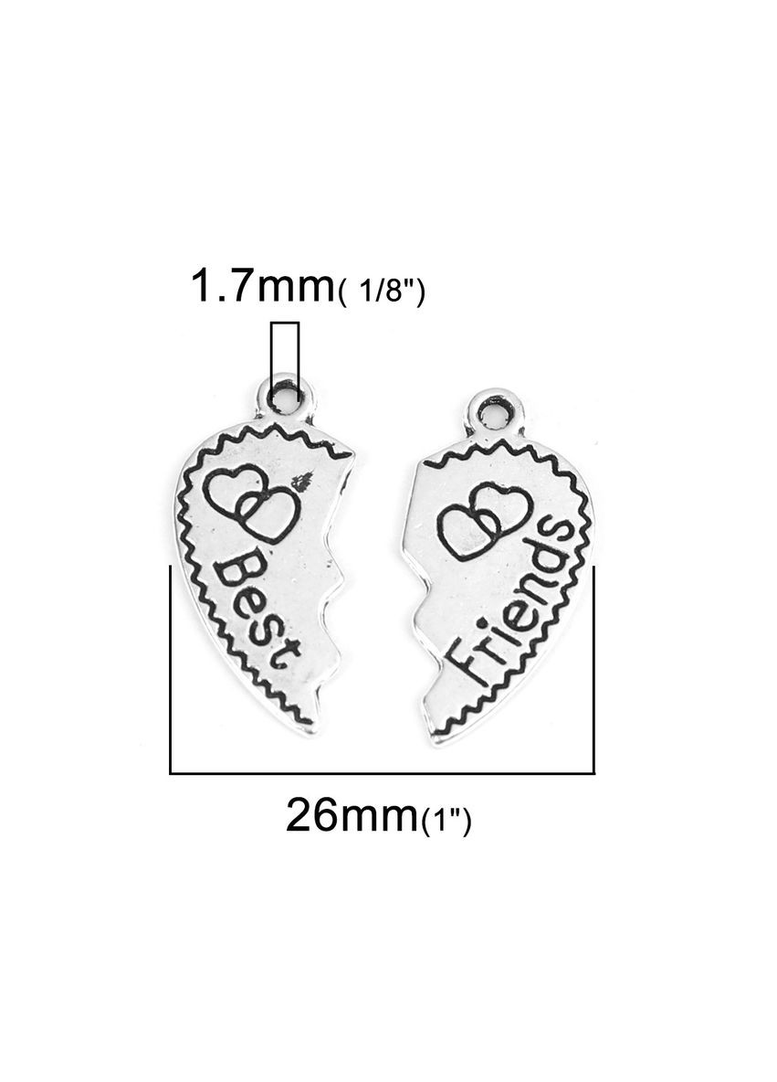 Парна підвіска Кулони половинки серця Best friends другові подрузі Античне срібло 26мм x 12мм 26мм x 13мм Ціна за пару Finding (341384269)