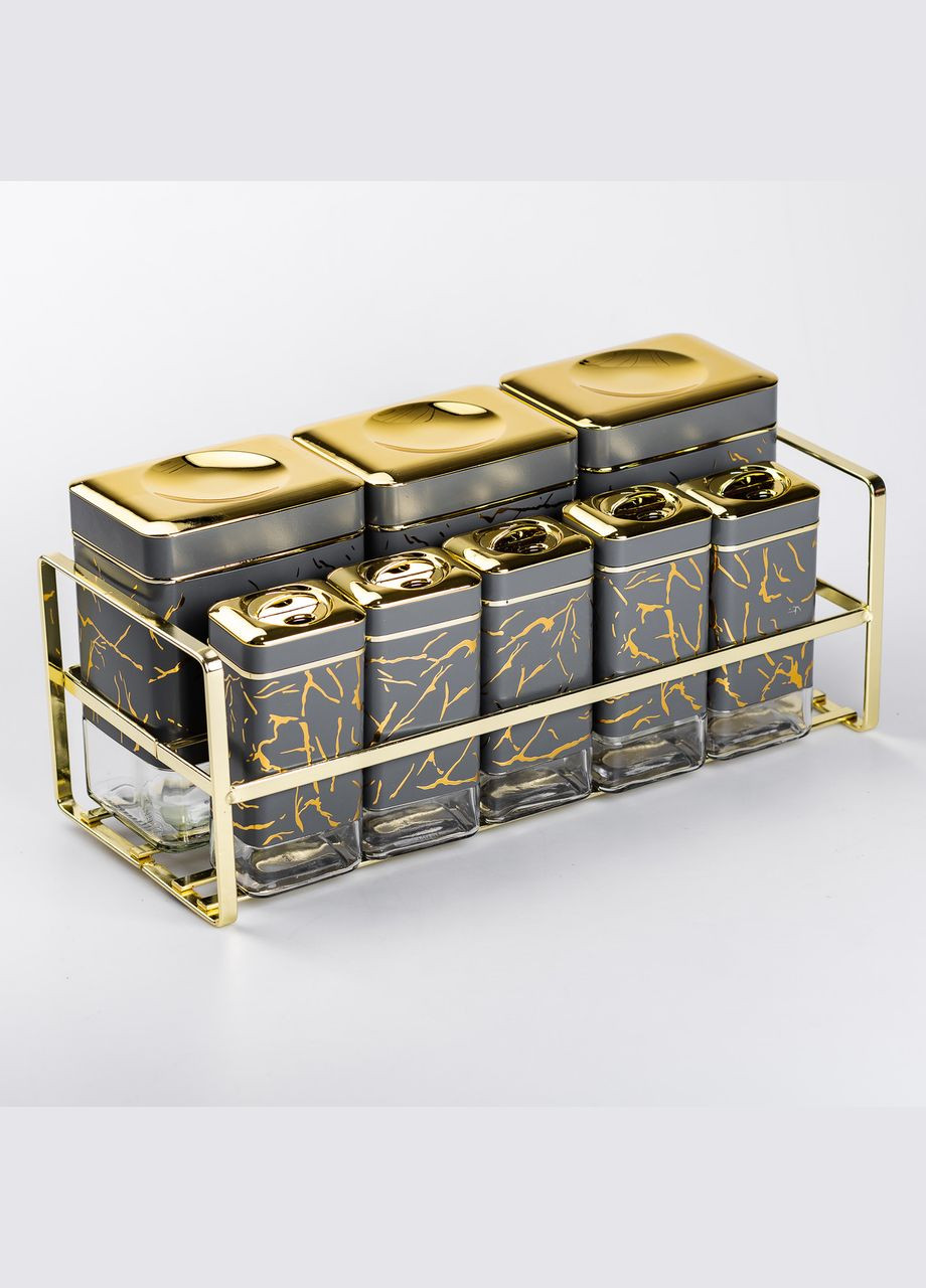 Набір ємностей для зберігання 8 штук по 650/150 мл на металевій підставці, сірий Yiwu (325686407)