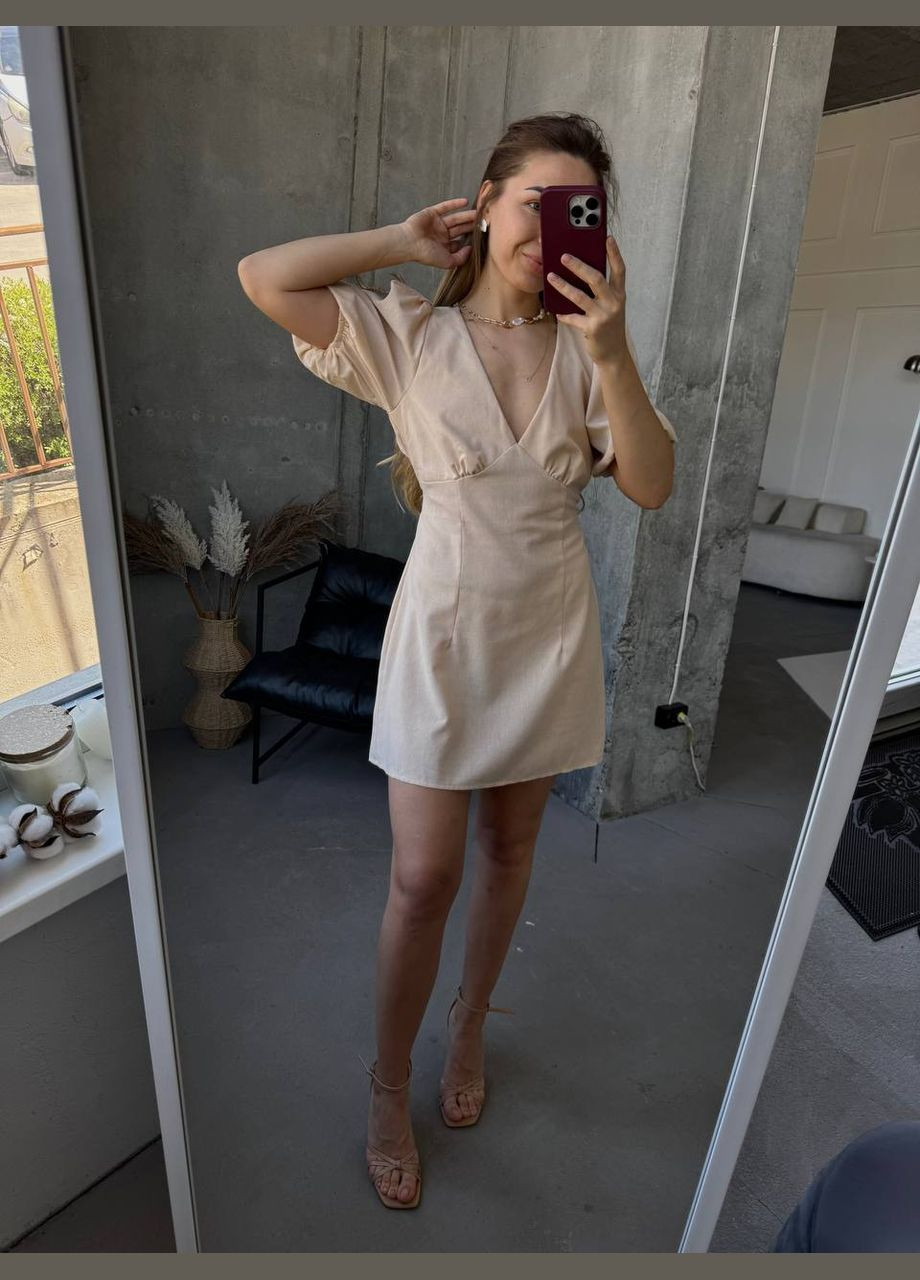 Бежевое повседневный платье No Brand однотонное