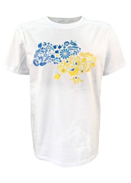 Белая футболка унисекс белая с коротким рукавом с принтом карта желто голубая (кулир) раз.m 4PROFI кулир (298127330)