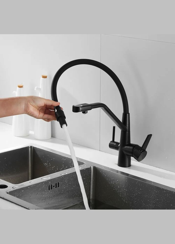 Змішувач для кухні INX4A08-BLACK на дві води, нержавіюча сталь, чорний Wezer (275335710)