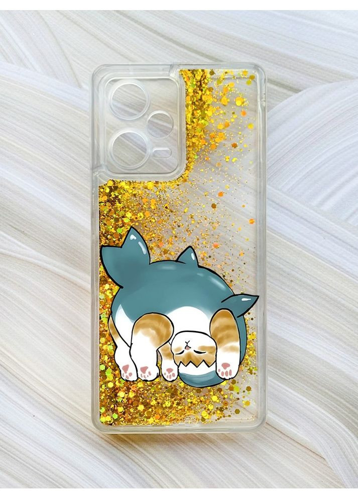 Чохол з плаваючими блискітками на Xiaomi Redmi Note 12 Pro Plus Золотий:: Котик акула (принт 378) Creative (360677271)