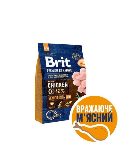 Сухой корм Dog Senior S+M для стареющих собак малых и средних пород, с курицей, 3 кг (*) Brit Premium (323219807)