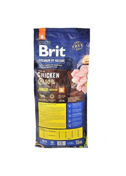 Сухой корм Premium Dog Junior M для щенков и юниоров средних пород, с курицей, 15 кг Brit (362578246)