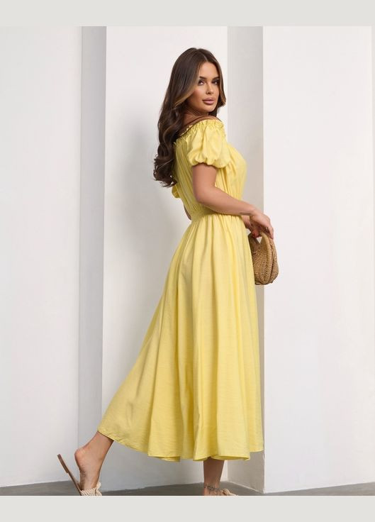 Желтое повседневный платья с открытыми плечами ISSA PLUS однотонное