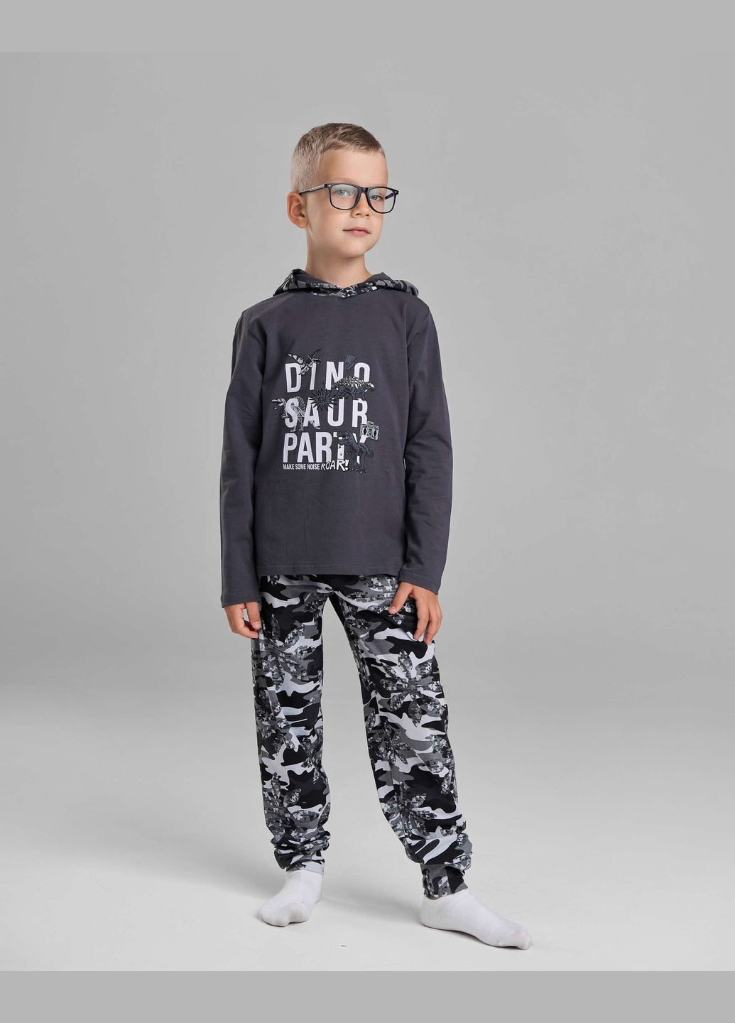 Темно-сіра підлітковий комплект на хлопчика з капюшоном Tom John