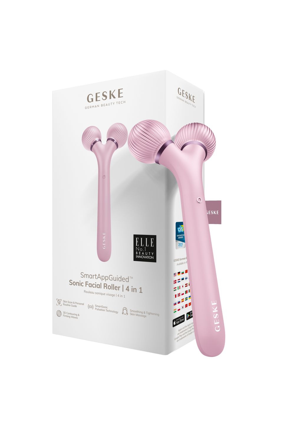 Електронний ультразвуковий ролик для обличчя Sonic Facial Roller 4в1 pink GESKE (341525892)