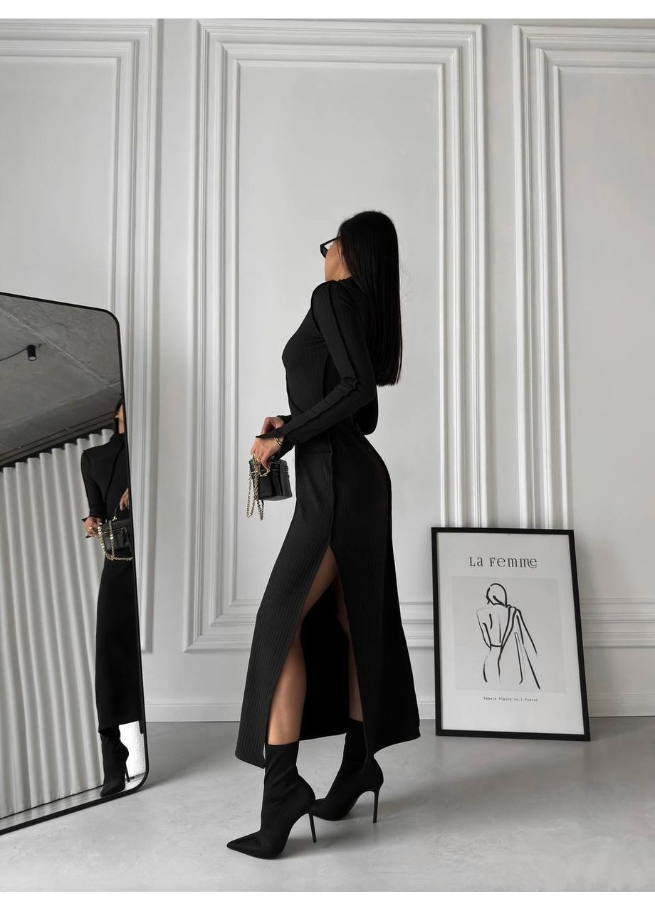 Черное платье женское силуэтное под горло в обтяжку No Brand