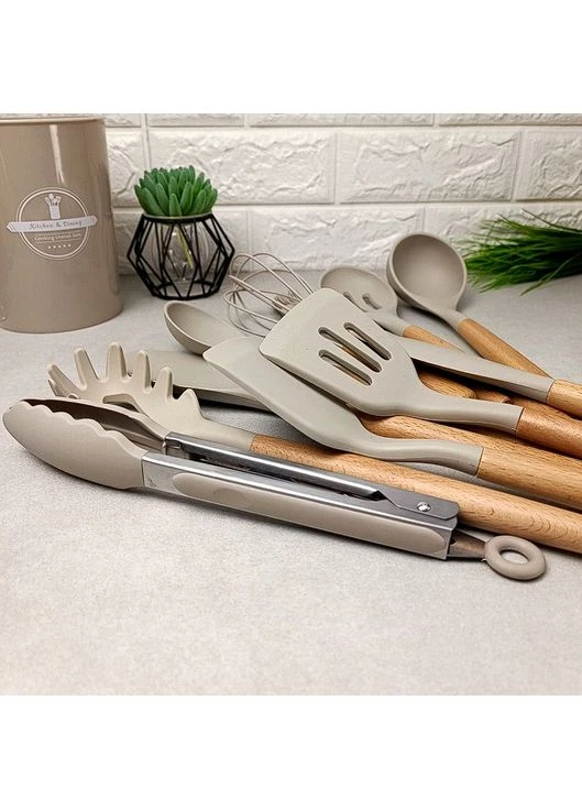 Набір бежевого кухонного силіконового приладдя Kitchen Set 12 предметів No Brand (314860080)