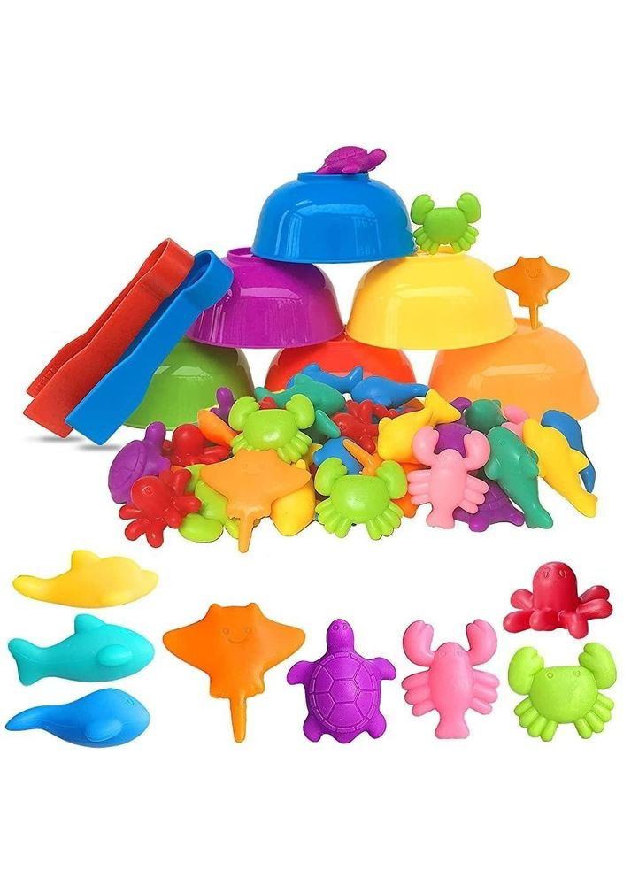 Дитяча розвиваюча гра сортування Монтесорі Funny Family Сортер по кольорам з пінцетом та тарілочками Океан No Brand (302672341)