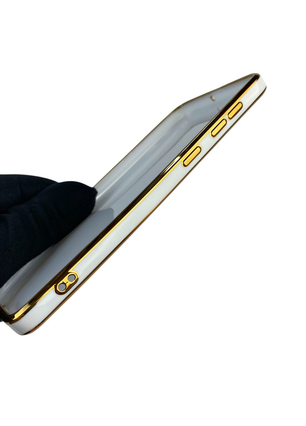 Чохол для Galaxy A50s (SM-A507F) глянцевий з кільцем MagSafe із золотою окантовкою на самсунг а50с білий gs1 Samsung (366230811)