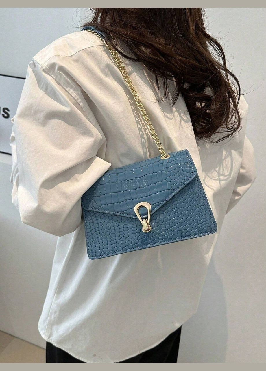 Женская классическая сумка 3120-6585 через плечо кросс-боди на цепочке рептилия голубая No Brand (296008240)