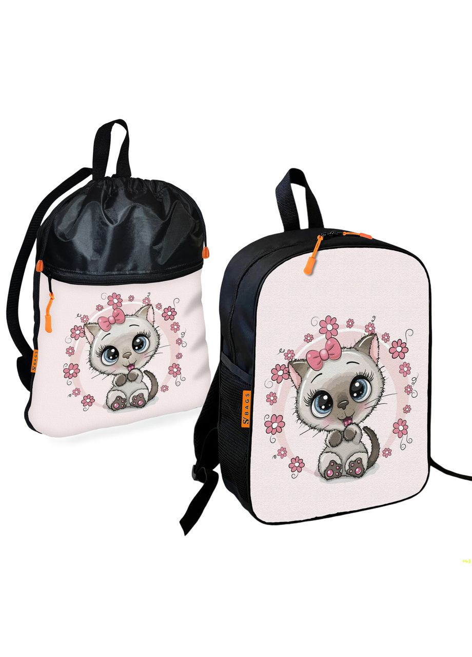 Школьный рюкзак детский с котенком + Сумка для обуви спортивной формы рюкзак-мешок для мальчика (1925) No Brand (328200556)