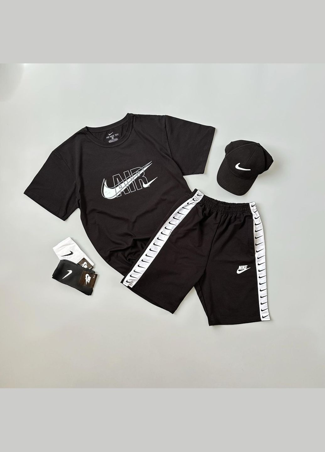 Летний мужской костюм Nike + кепка и носки черный No Brand (340272886)