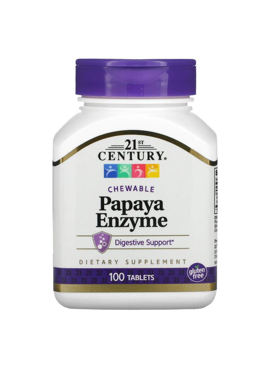 Ферменти папайї Papaya Enzyme ензими для підтримки травлення 100 жувальних таблеток 21st Century (263517369)