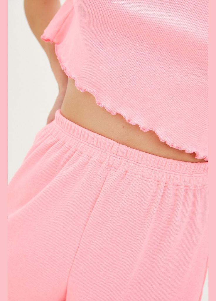 Рожева рожева піжама з шортами в рубчик kari shop atelier (171pj-2-pi) Ova Ova Brand