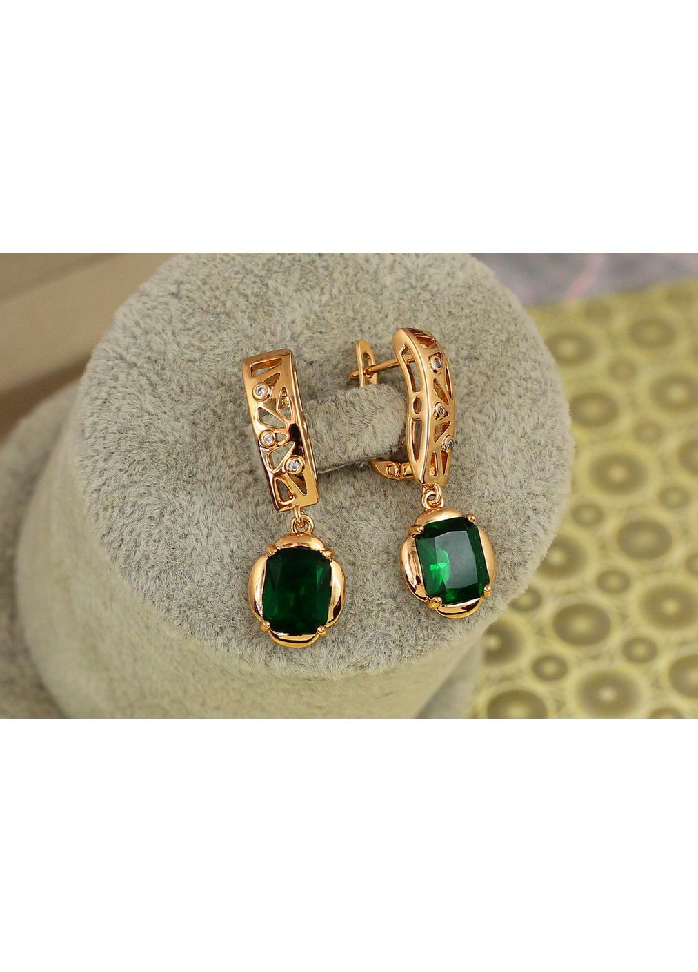 Сережки підвіски рифма із зеленим каменем 3 см золотисті love-shopping Xuping Jewelry (355799458)