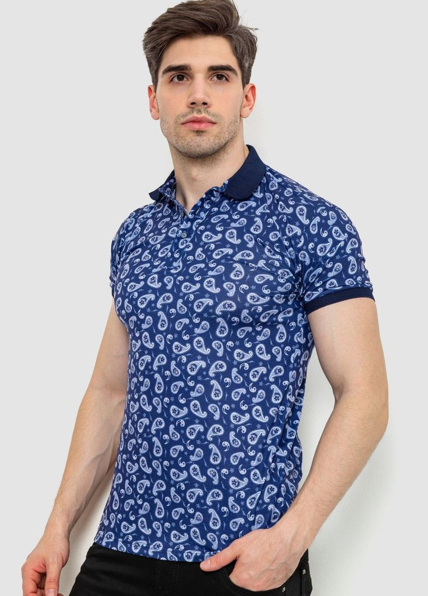 Синяя футболка-поло мужское с принтом, цвет темно-синий, для мужчин Ager