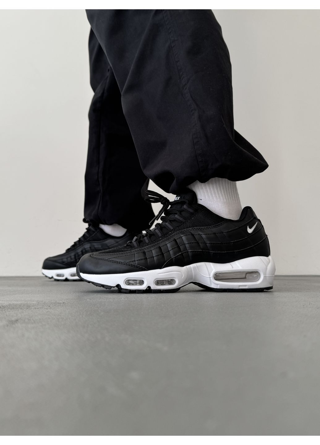 Чорні Осінні кросівки чоловічі nike air max 95 black / white найк аір макс 95 No Brand