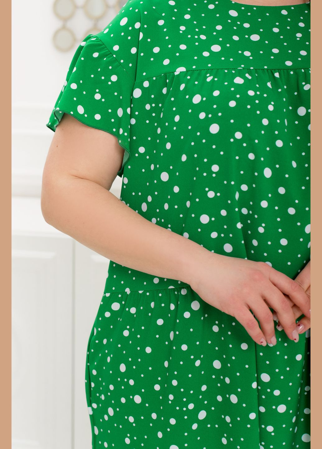 Зеленое повседневный платье в горошек а-силуэт No Brand в горошек