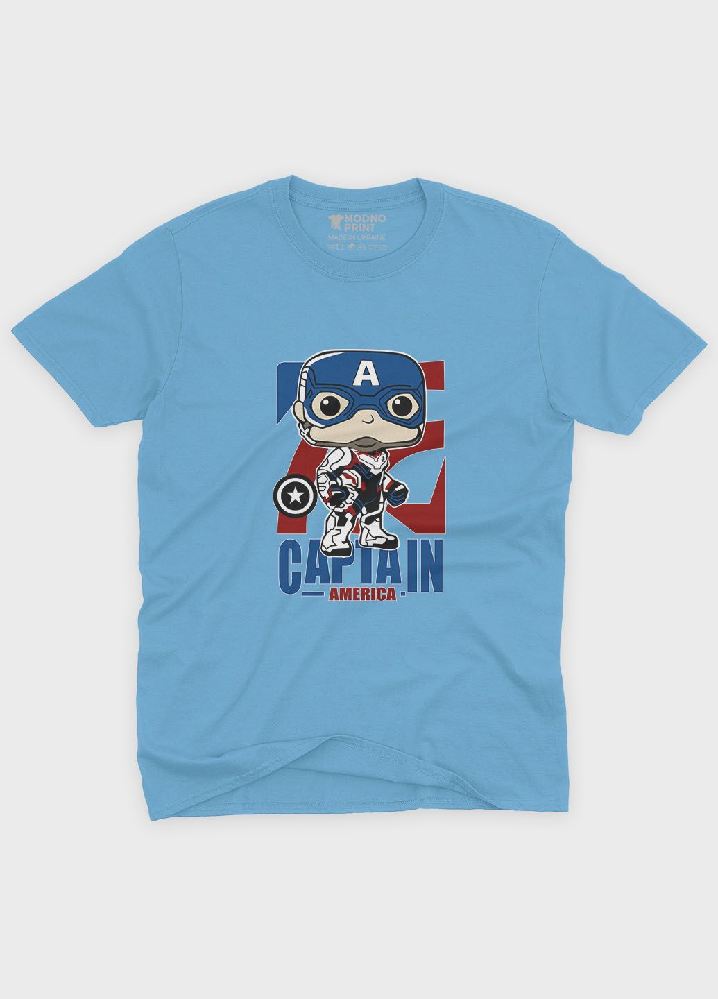 Голубая демисезонная футболка для девочки с принтом супергероя - капитан америка (ts001-1-lbl-006-022-007-g) Modno