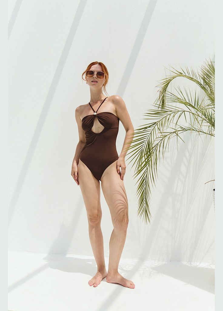 Коричневий літній суцільний купальник - pella kari shop atelier коричневий (191sw-21c-br) Ova Ova Brand