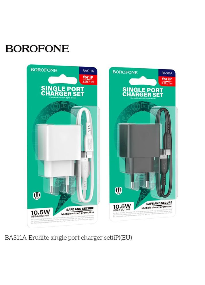 Сетевое зарядное устройство BAS11A 1USB 2.1A+USB to Lightning Borofone (353308945)