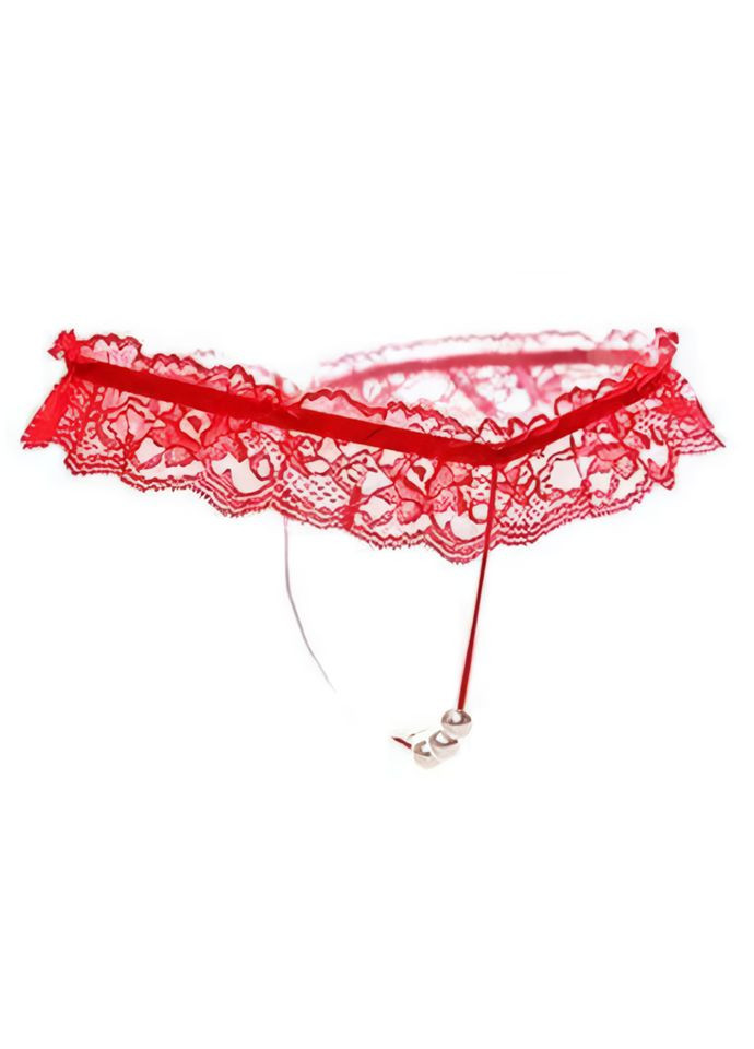 Стринги с бусинками S-M Красный No Brand (368893040)