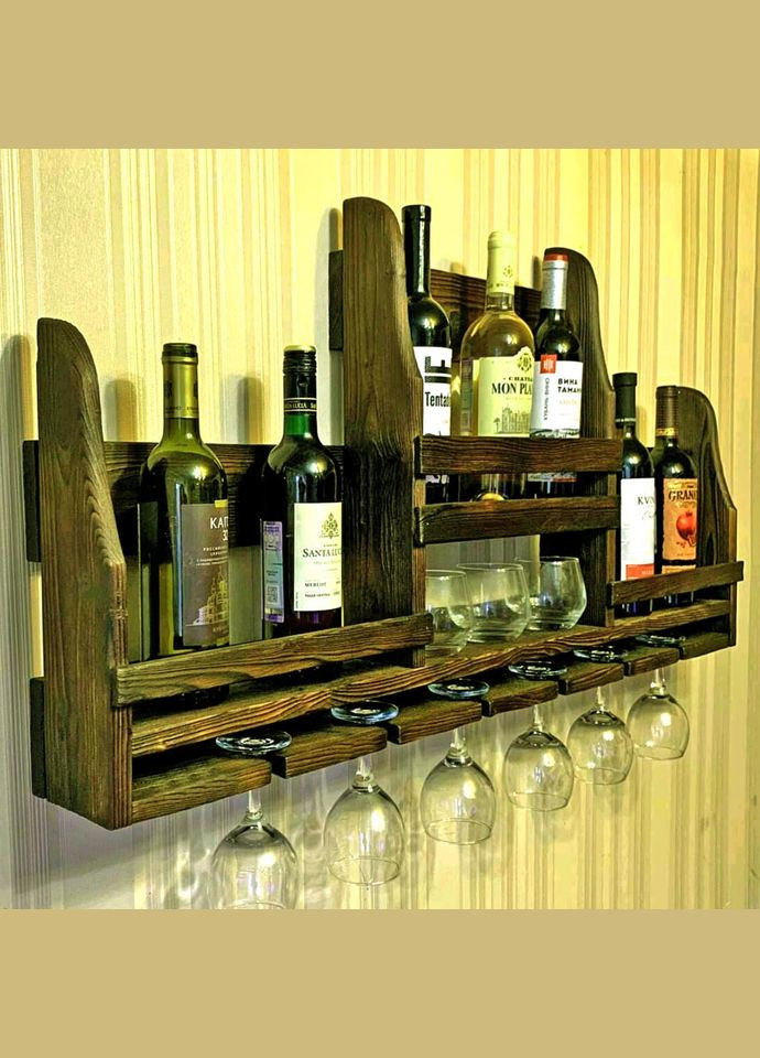 Настенная винная полка из дерева Минато рустикал (ПНК-009234) No Brand (327422970)