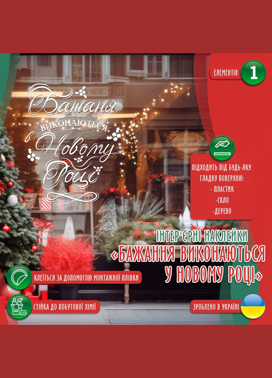 Виниловая интерьерная на стену и обои «Желания исполнятся в новом году» Кавун наклейка (316190016)