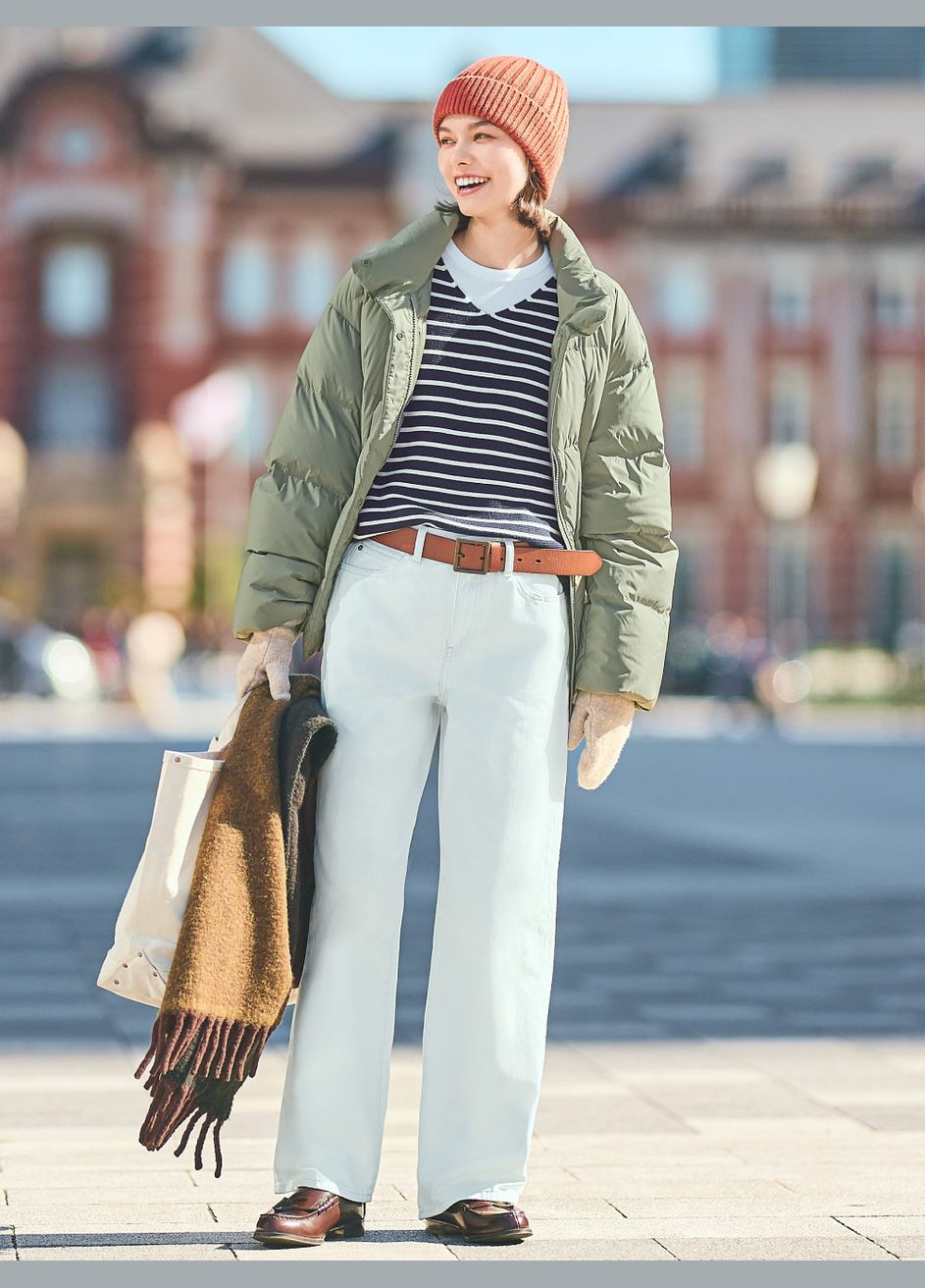 Оливковый (хаки) Пуховик Uniqlo