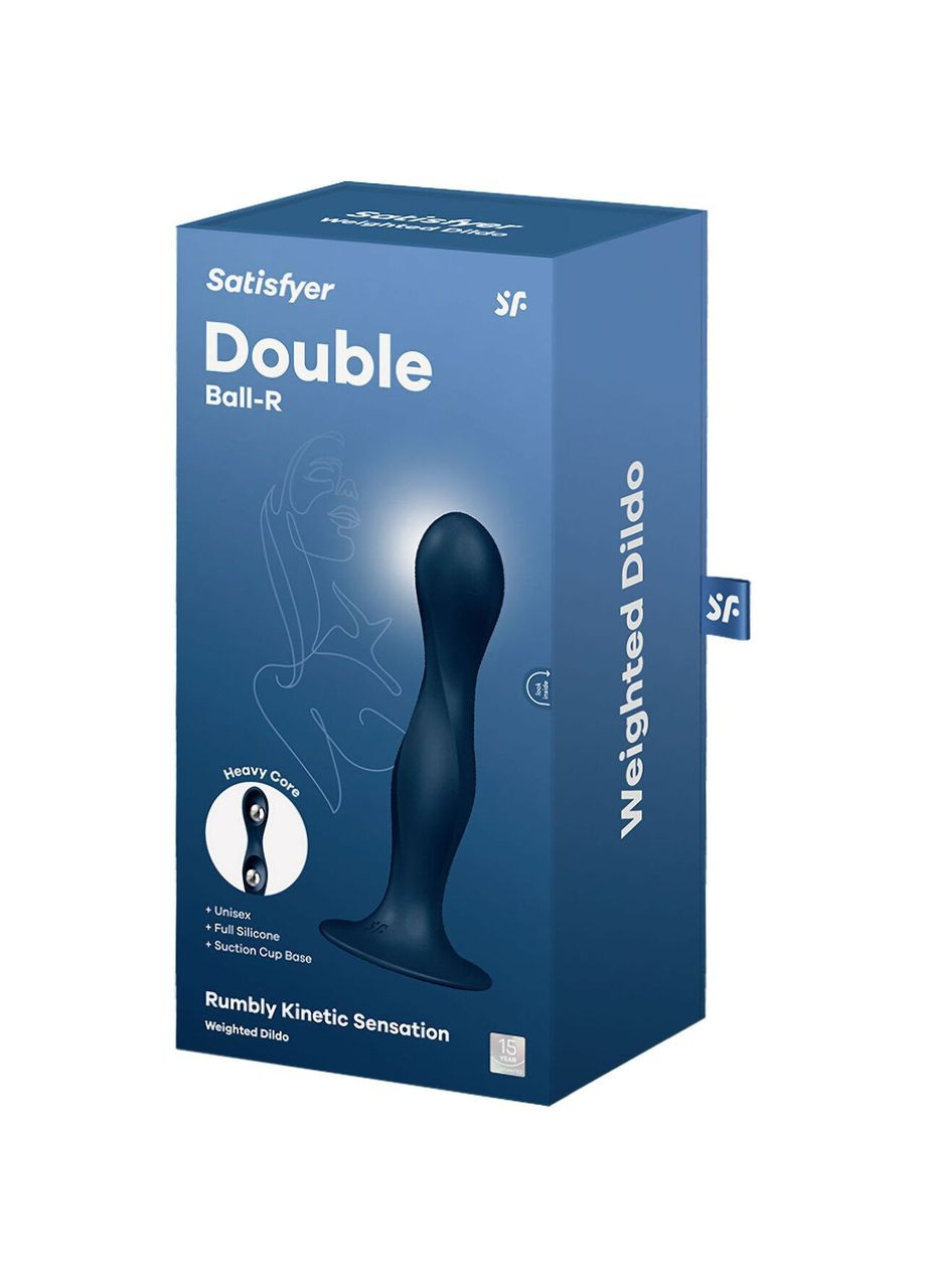 Дилдо Double Ball-R Dark Blue, унісекс, рухомі кульки всередині, на присосці Satisfyer (366875906)