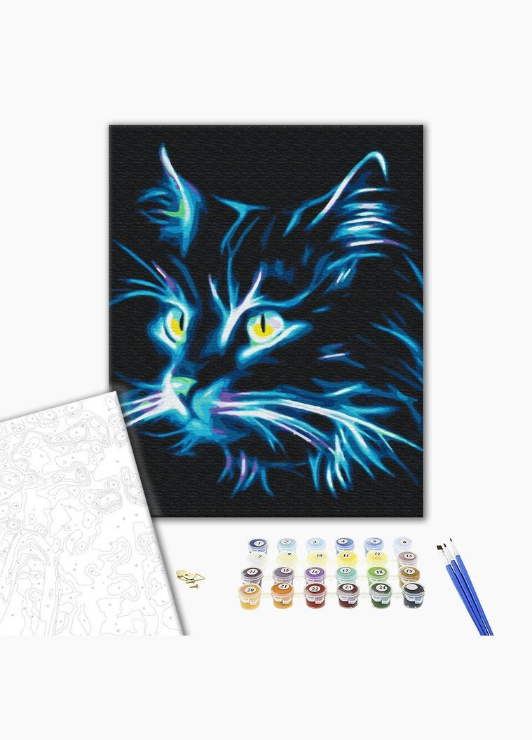 Картина за номерами Неоновий кіт Картини в цифрах тварини 40x50 Малювання за номерами Кішка Кіт BS32107 Brushme (323167152)