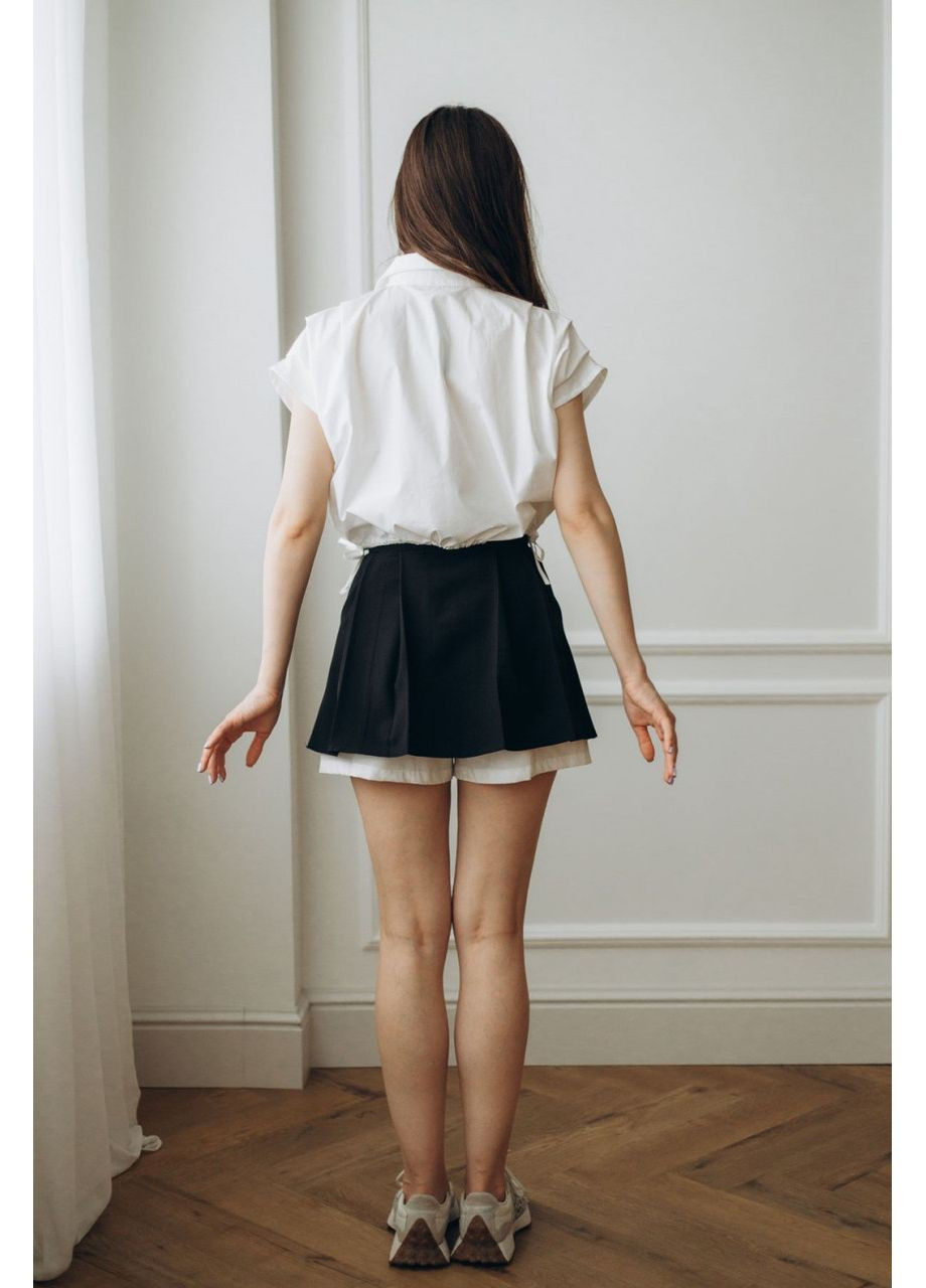 Белая рубашка модница женская хлопок короткая летняя карманы 42 белая Модниця