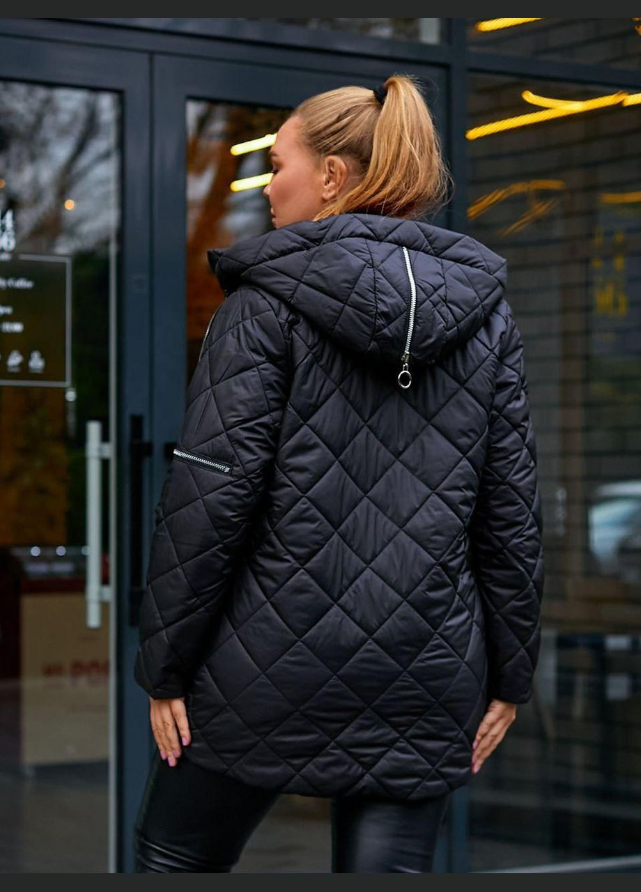 Чорна зимня куртка жіноча зимова батальна sf-127 тепло та стильно чорний, 62-64 Sofia