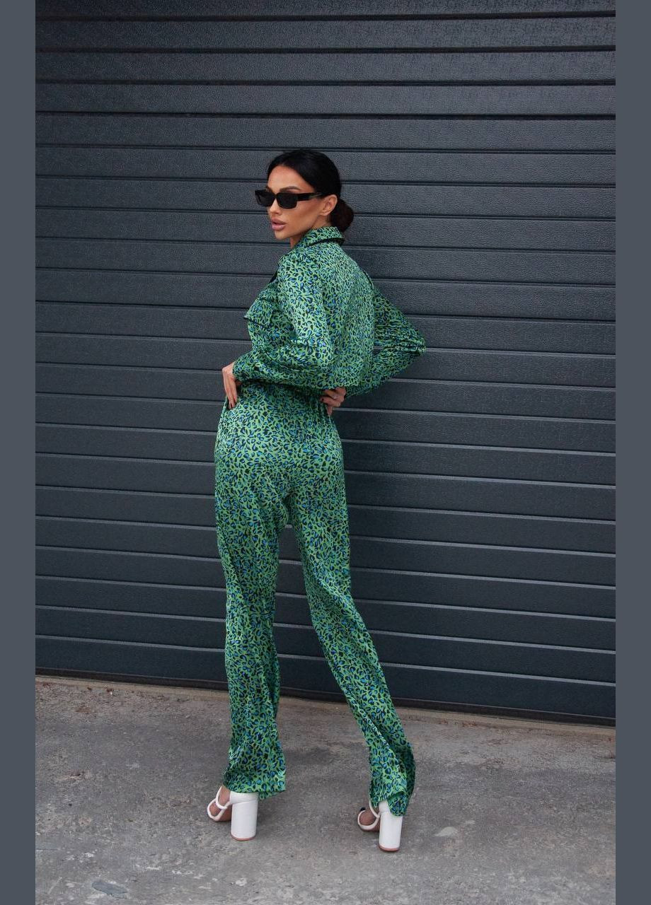 Жіночий костюм з кроп-топом та широкими штанами зі штучного шовку MonCher (334676408)