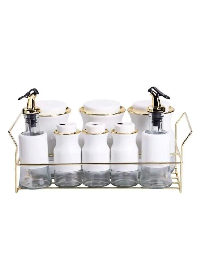 Набор для специй на подставке с бутылками для масла и уксуса 8 предметов Белый HP-1360W Yiwu (368766881)