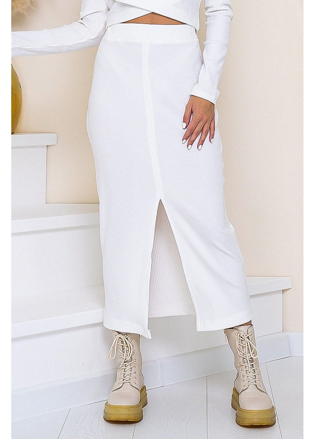 Молочна спідниця міді трикріаж мустанг 21105 молочна Tanita-Romario