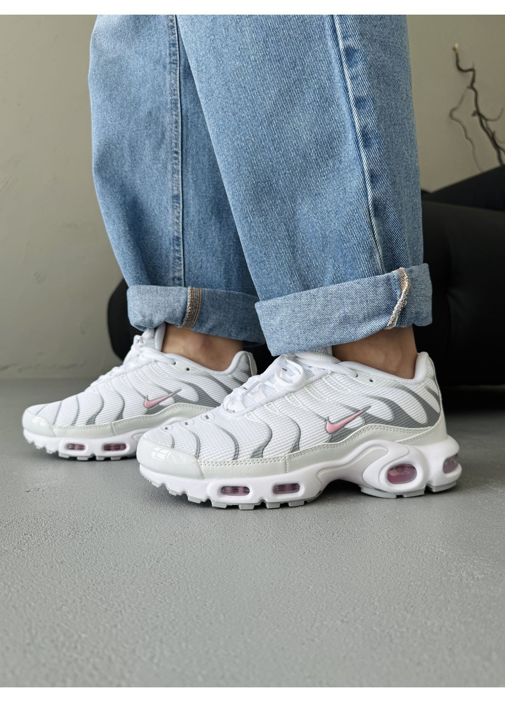 Розовые демисезонные кроссовки мужские nike air max tn plus white / pink / grey найк аир макс тн плюс No Brand