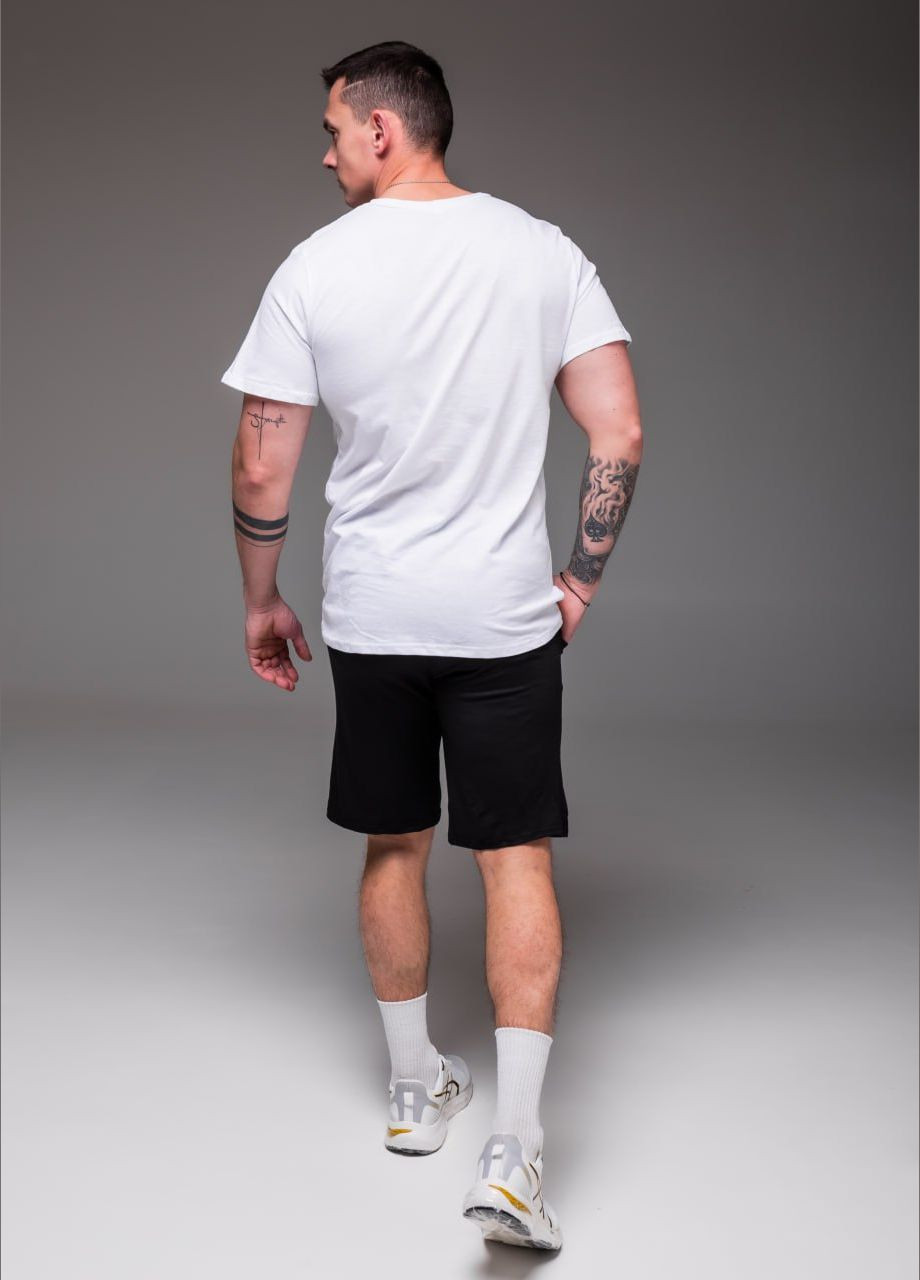 Черно-белый летний мужской костюм "pray for ukraine" с шортами Vakko