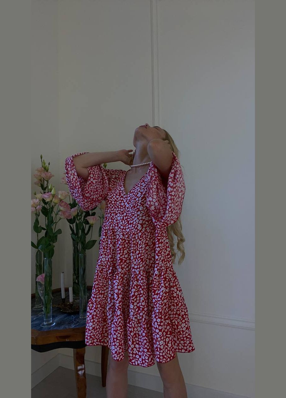 Червона червона сукня у квітковому принті вільного крою No Brand з квітковим принтом