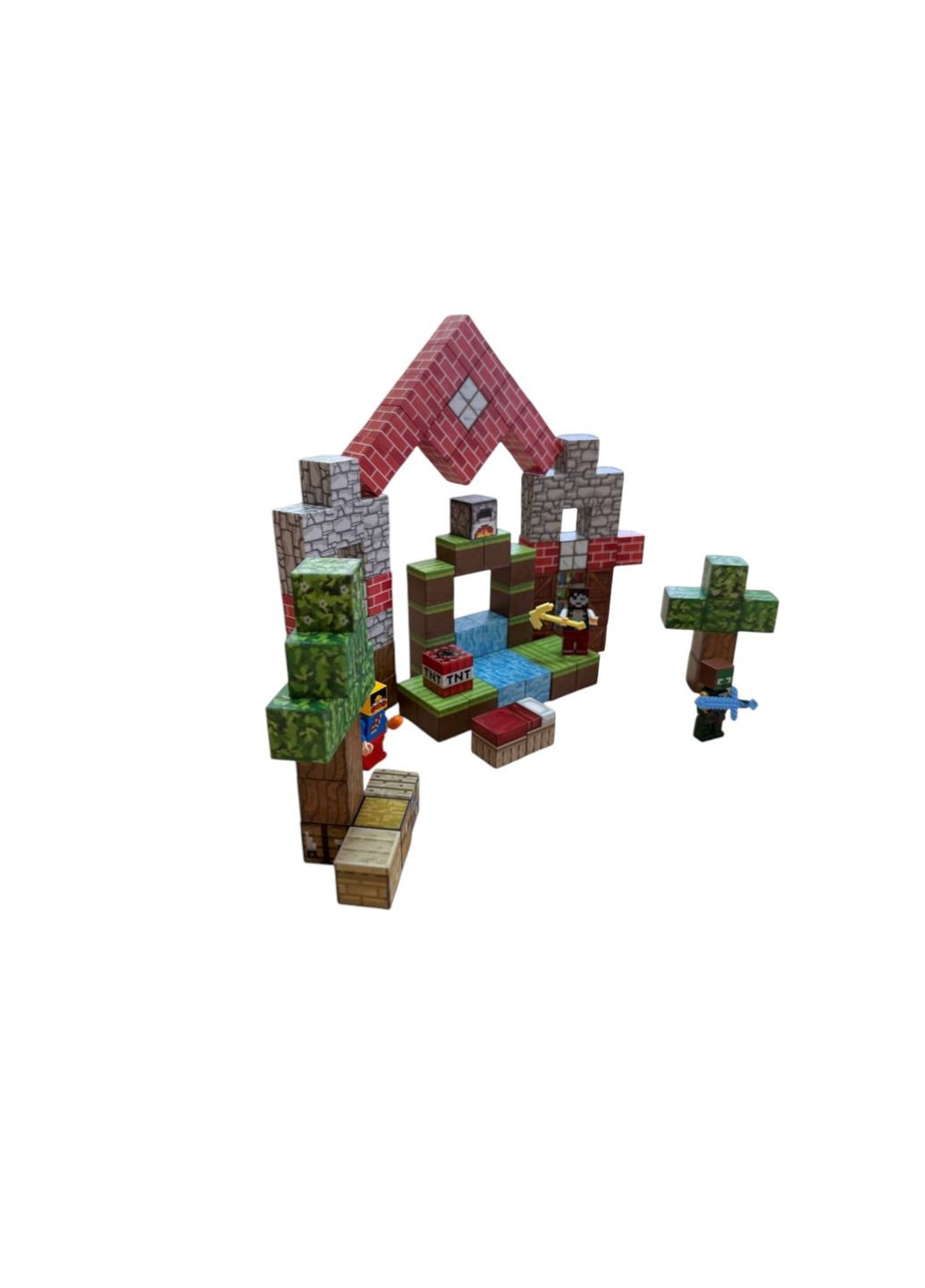 Магнитный конструктор Minecraft 100 деталей Горный ручей 3 фигурки Майнкрафт My World (351902802)