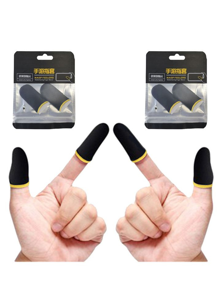 Игровые напальчники 2 пары черные Wasp Feeler аналог Flydigi от Xiaomi с желтым манжетом для игры на телефоне No Brand (322400897)