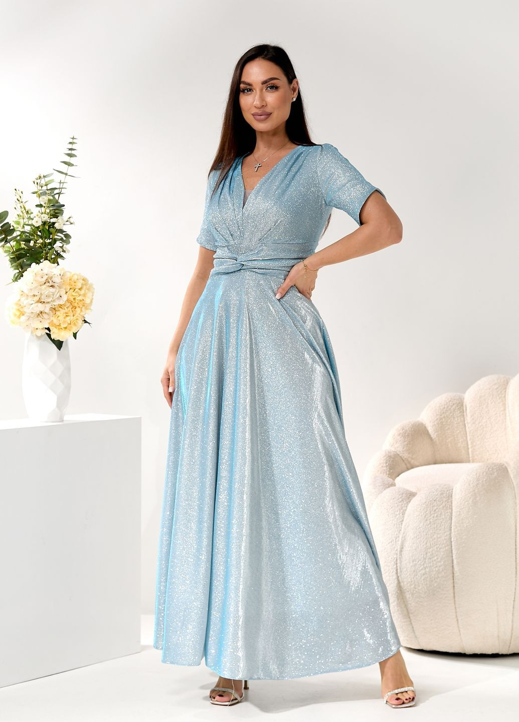Голубое праздничный, карнавальный, коктейльное, вечернее вечернее платье макси с глиттером блестящее ампир праздничное колокол, клеш, в стиле ампир No Brand однотонное