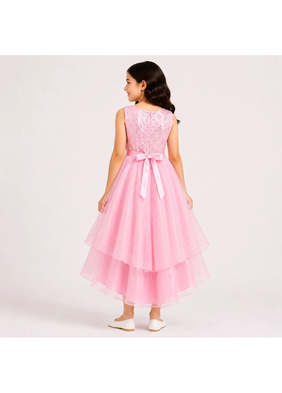 Розовое праздничное платье для девочки с завышенной талией, украшенное пайетками, розовый, 120 см Diana Textile (401916493)