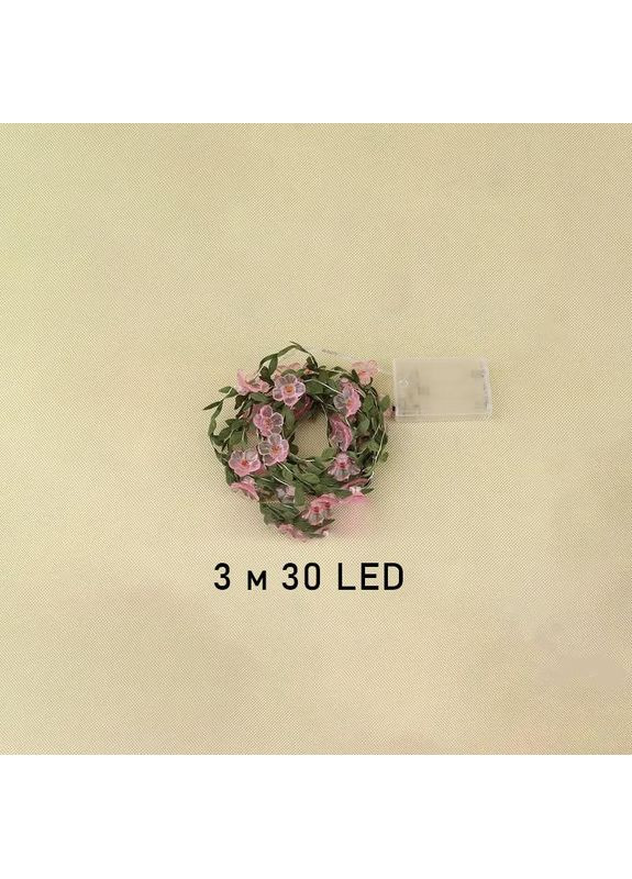 Светодиодная гирлянда на батарейках 3 м на 30 лампочек с искусственными листьями "Цвет Сакуры" No Brand (370290213)