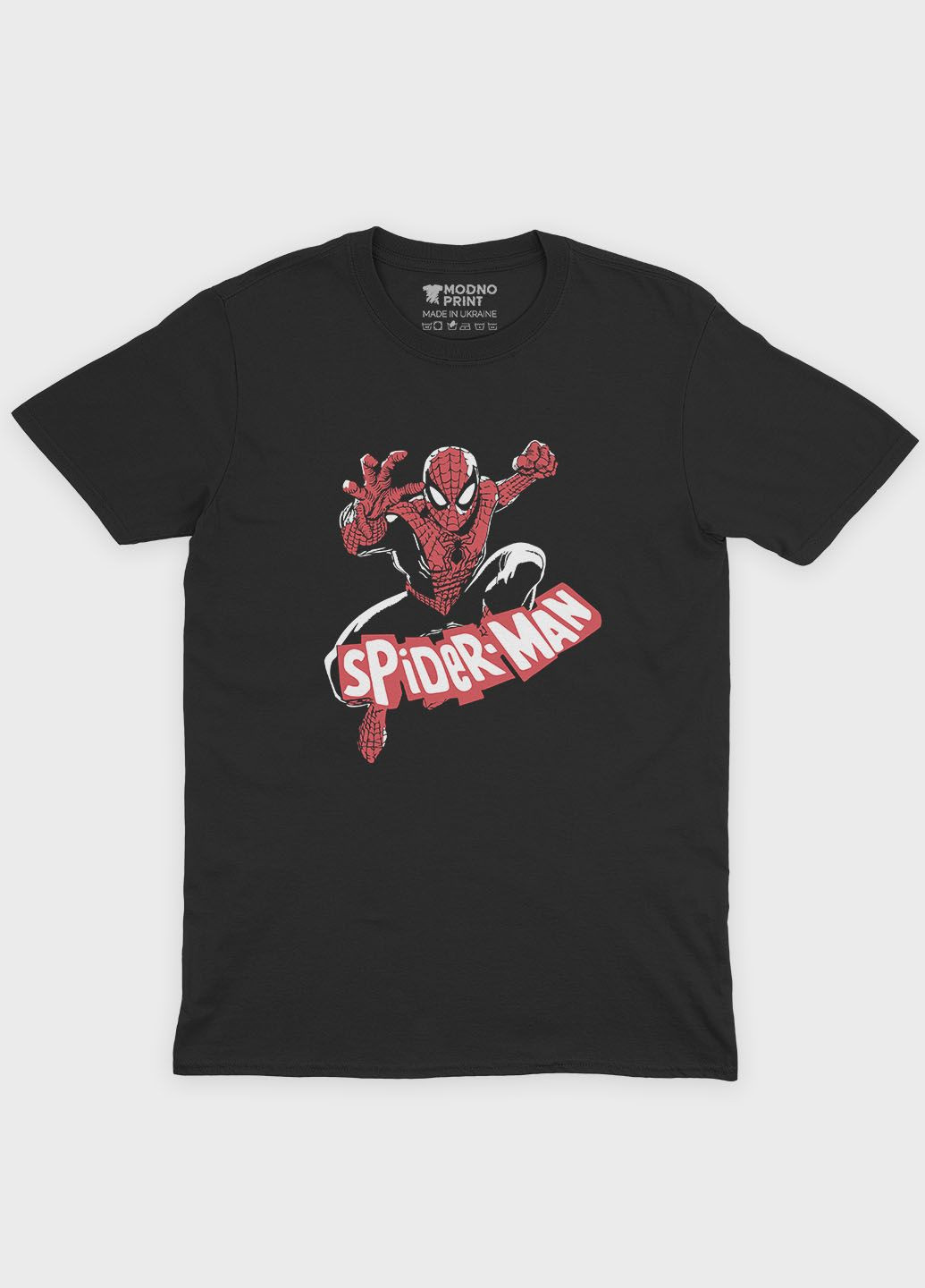Чорна демісезонна футболка для хлопчика з принтом супергероя - людина-павук (ts001-1-bl-006-014-077-b) Modno