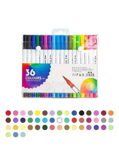 Профессиональный набор 36 шт двухсторонних маркеров линер+кисть с мягкой головкой на водной основе No Brand (366238837)