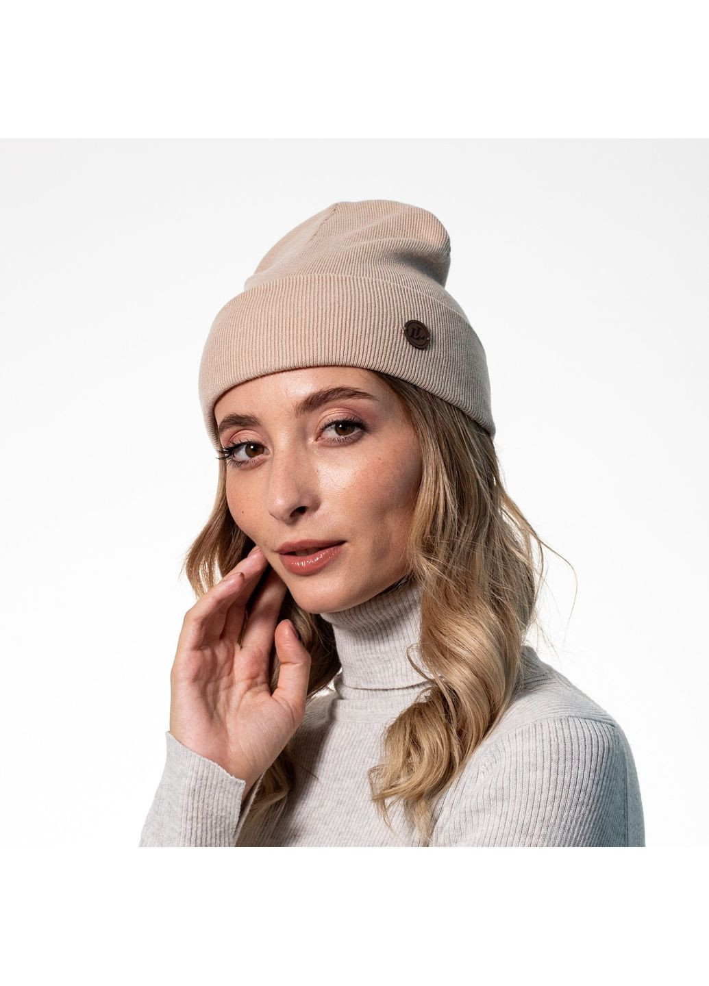 Шапка біні жіноча віскоза бежева AMALAY LuckyLOOK 346-451 (322792519)