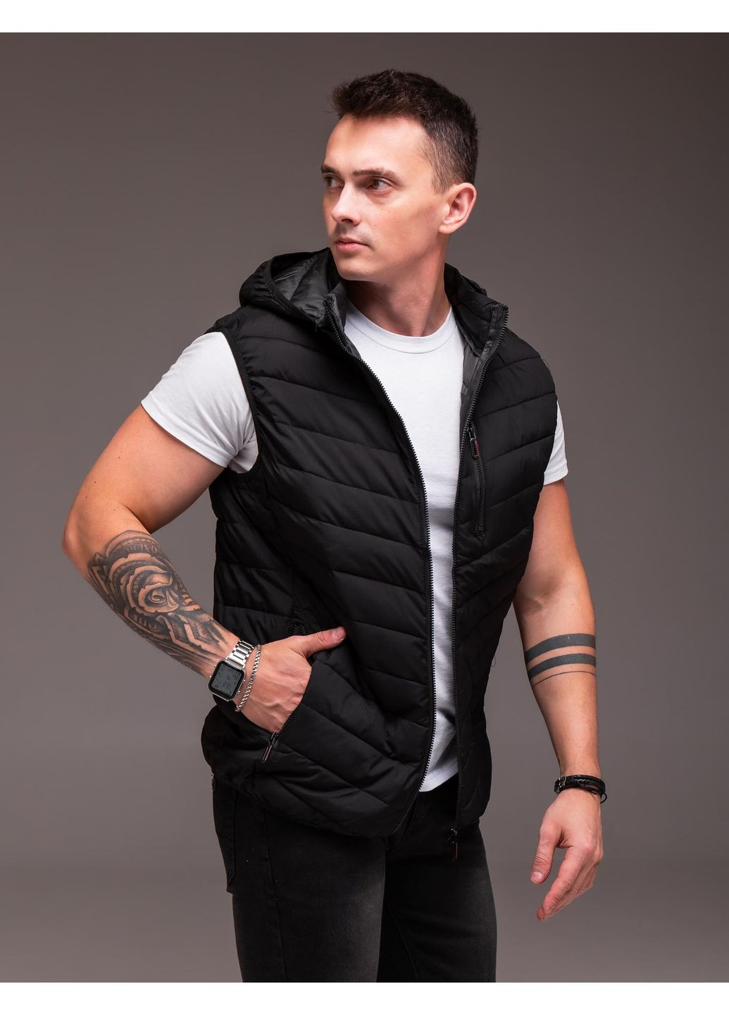 Жилет мужской утепленный съемный капюшон No Brand (352769049)